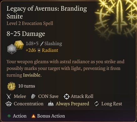 Baldur's Gate 3 Paladin Level 3 - Legacy of Avernus Branding Smite Spell