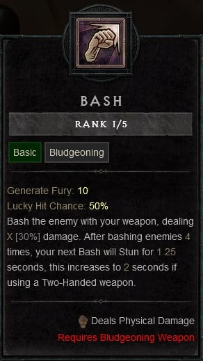 Diablo 4 Barb Build - Bash Basic Skill for Fury Generation