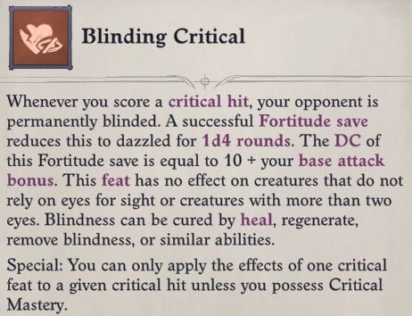 Blinding Critical Feat Arueshalae Pathfinder Wrath of the Righteous Build