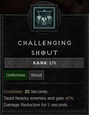 Diablo 4 Barb Build - Challenging Shout Defensive Skill to Taunt Nearby Enemies