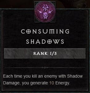 Diablo IV Build for the Rogue - Consuming Shadows Passive Skill to Generate Energy