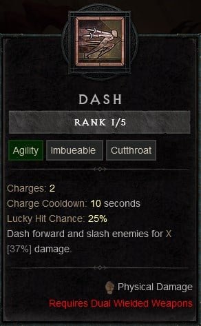 Diablo IV Build - Dash Agility Skill to Charge Toward Enemies