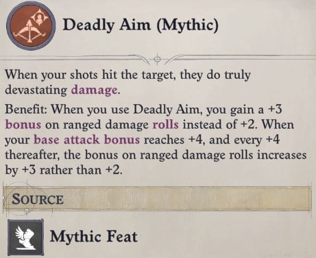 Deadly Aim (Mythic) Mythic Feat Arueshalae Pathfinder Wrath of the Righteous Build