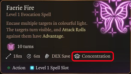 Faerie Fire Spell with Concentration