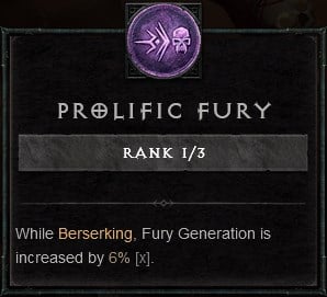 Prolific Fury Passive Skill to Increase Fury Generation