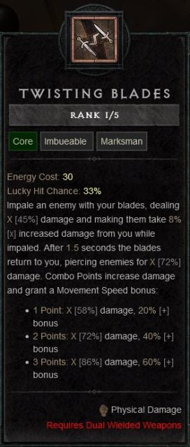 Diablo IV Build for the Twisting Blades Rogue - Twisting Blades Core Skill to Deal Massive Damage